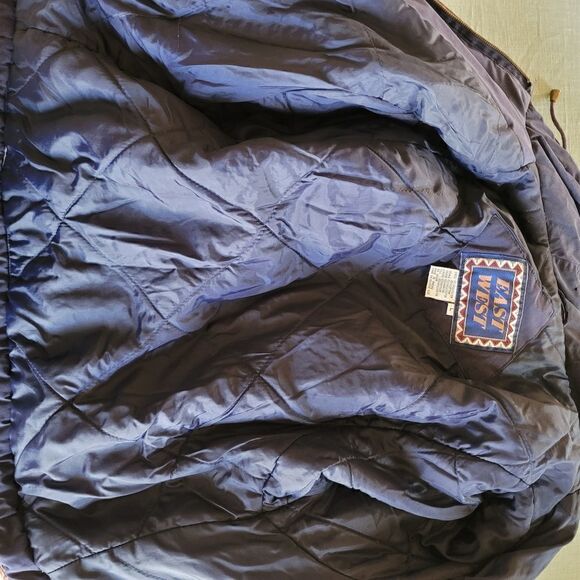 East West large floral southwestern vintage chunky jacket hoodie navy cream moun - Picture 4 of 7